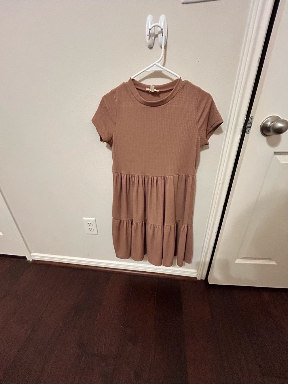 See You Monday Brown Tiered Short Sleeve Mini Dress